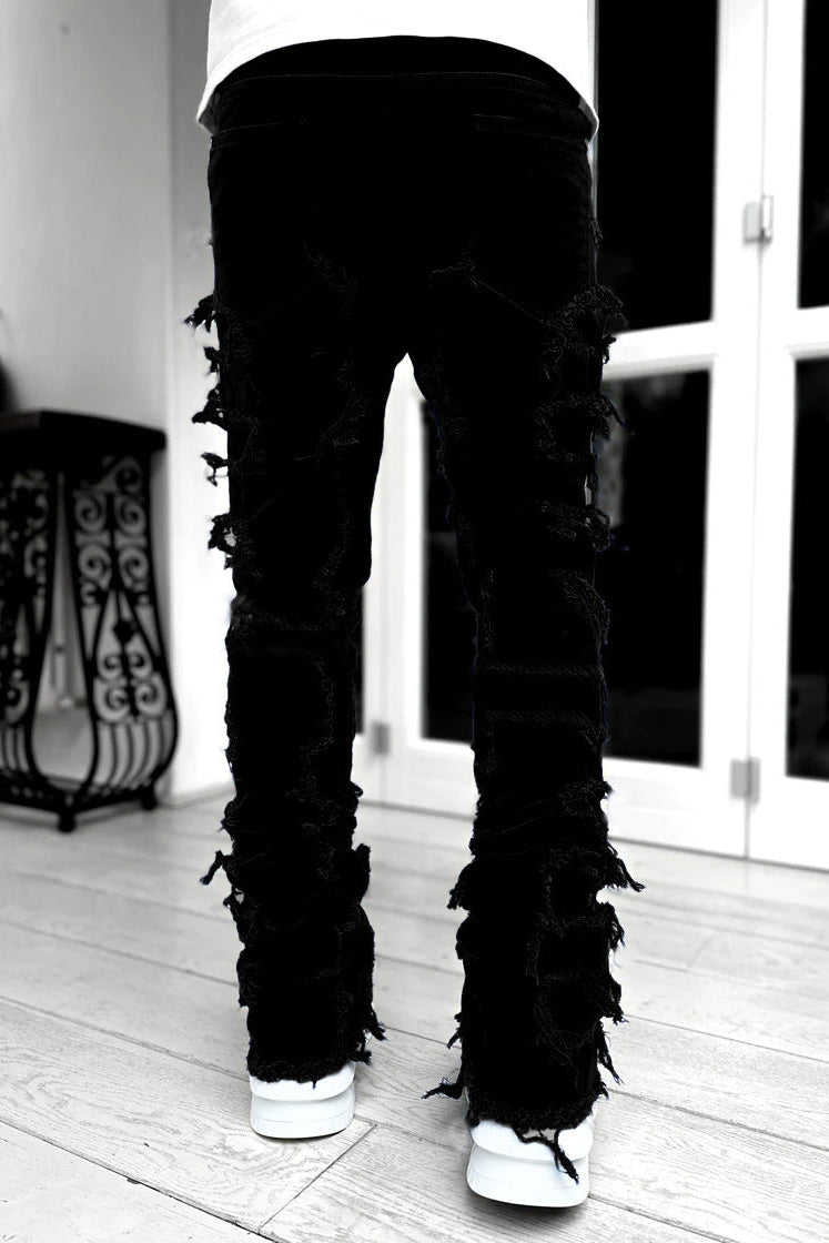 Frayed Stacked Denim Black