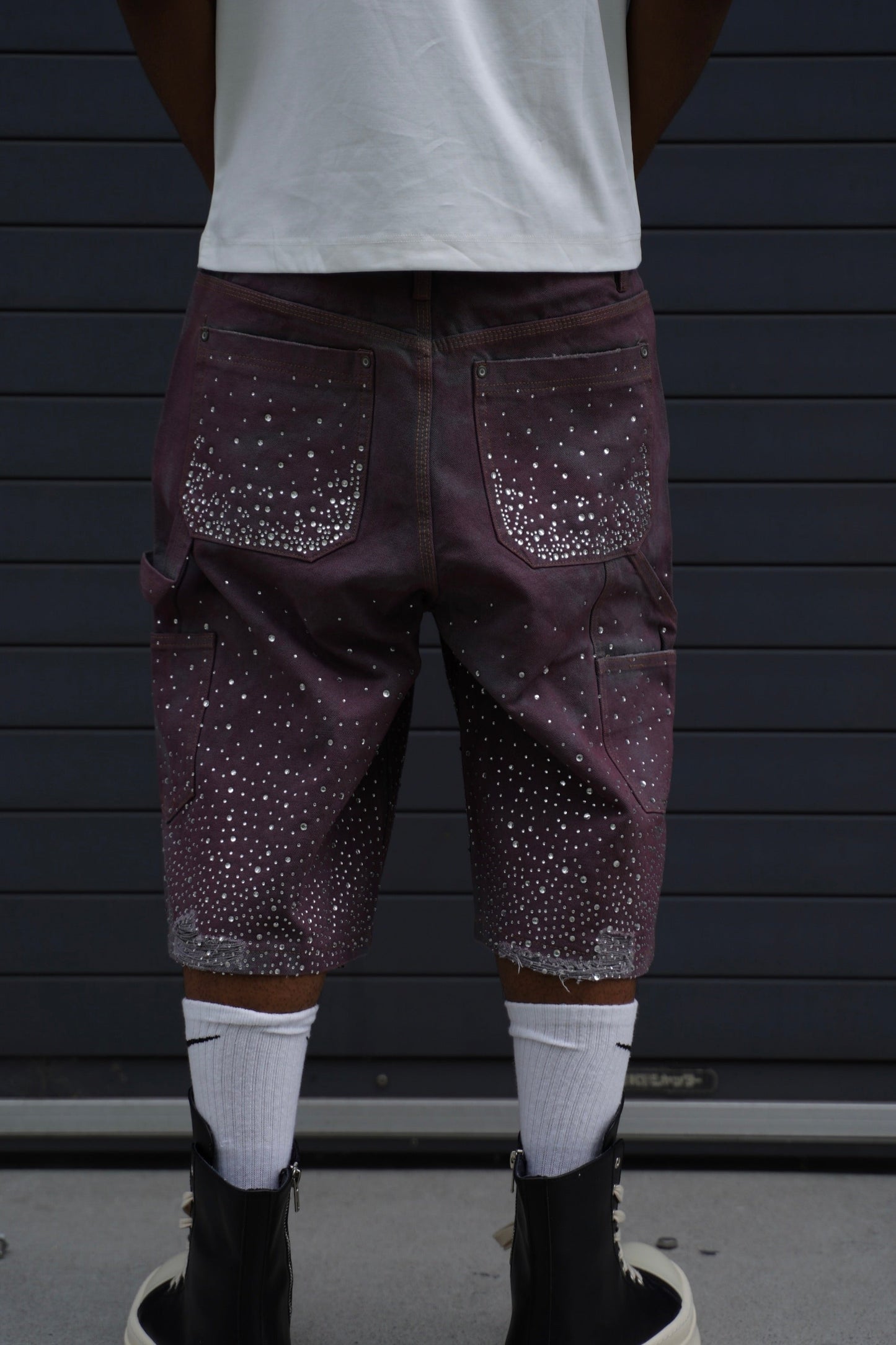 Crystal-Studded Denim Jorts Purple