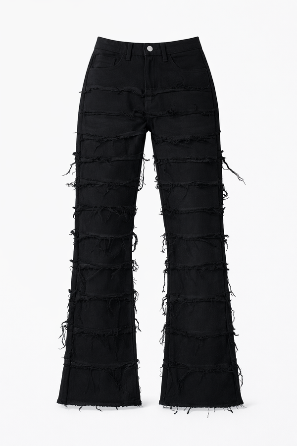 FLARE FRAYED STACKED 01 - BLACK