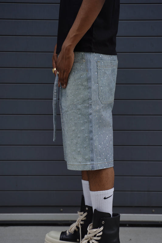 Rhinestone Denim Shorts Blue
