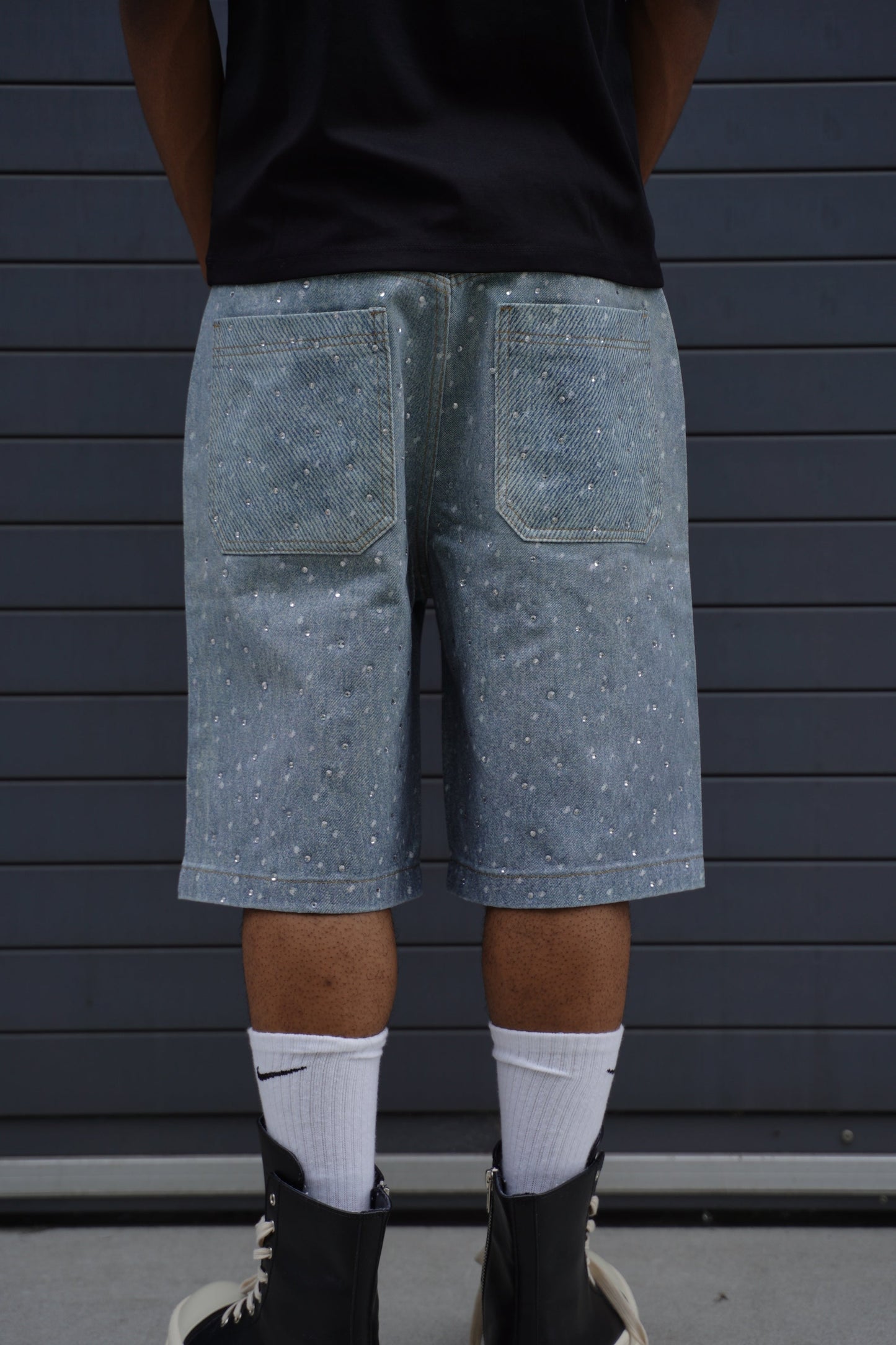 Rhinestone Denim Shorts Blue