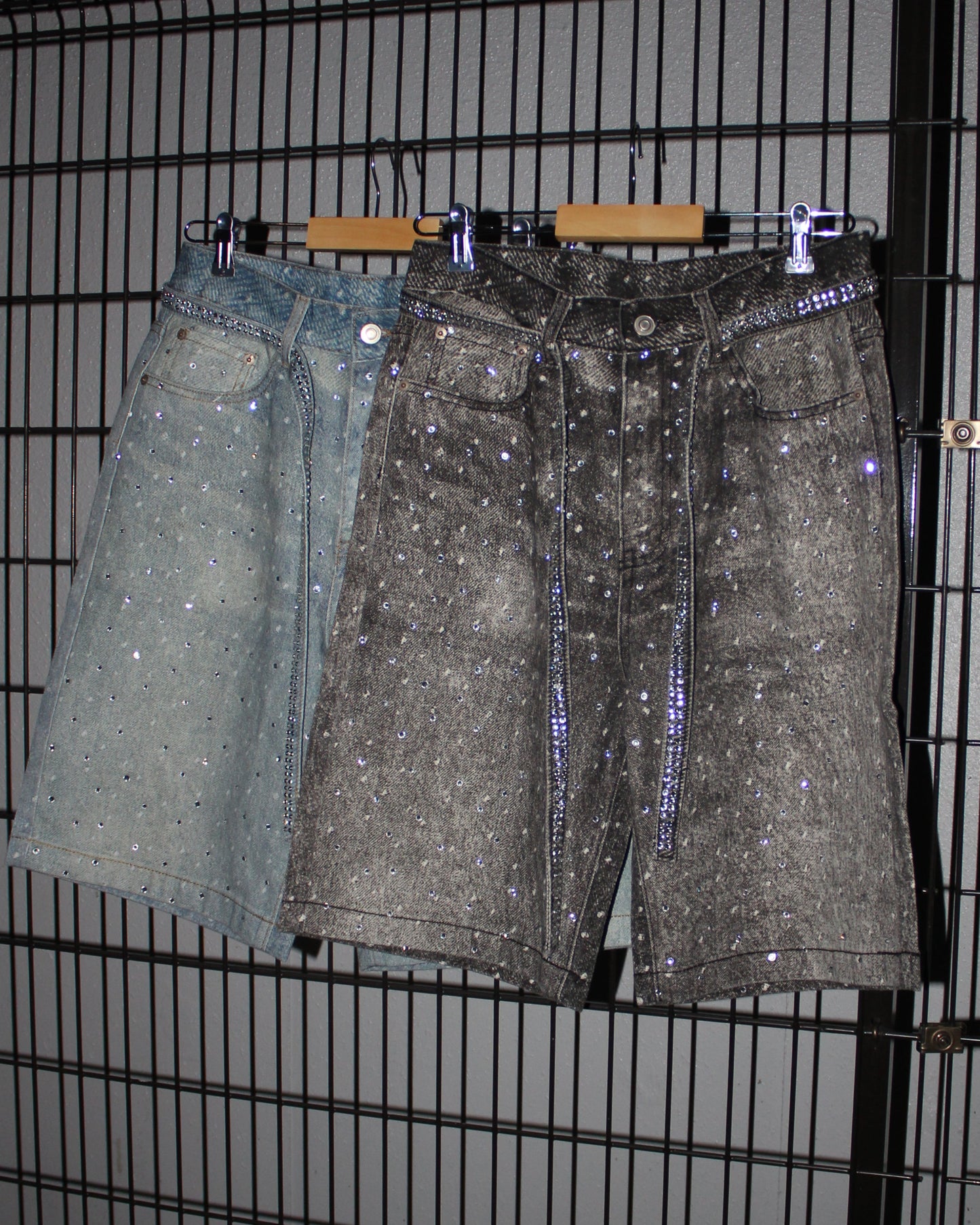 Rhinestone Denim Shorts Black