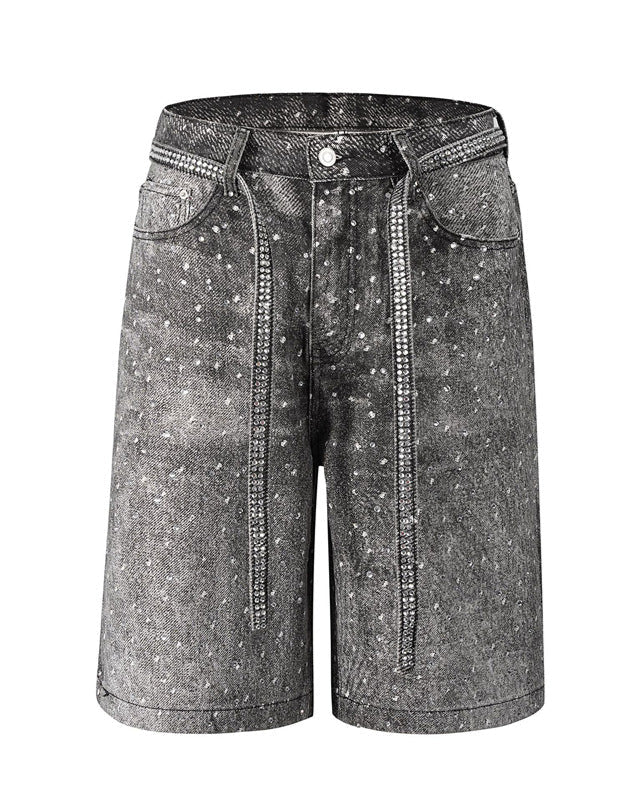 Rhinestone Denim Shorts Black