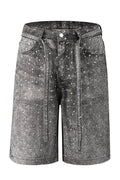 Rhinestone Denim Shorts Black