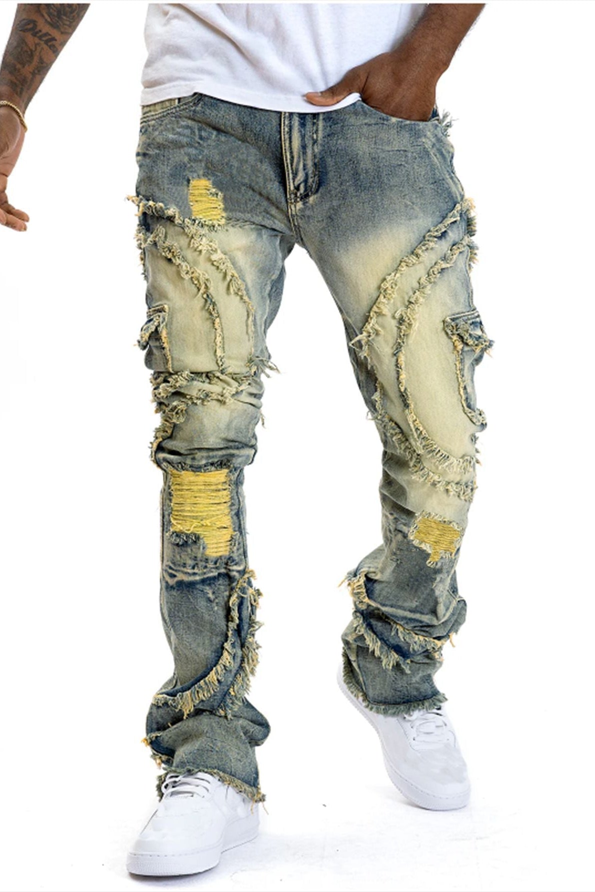 Curved Slash Flare Denim Yellow