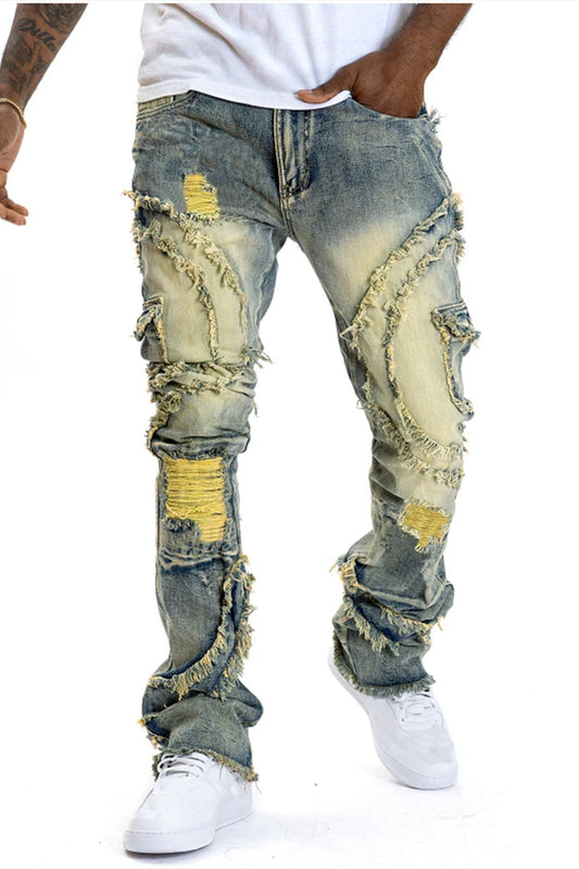 Curved Slash Flare Denim Yellow