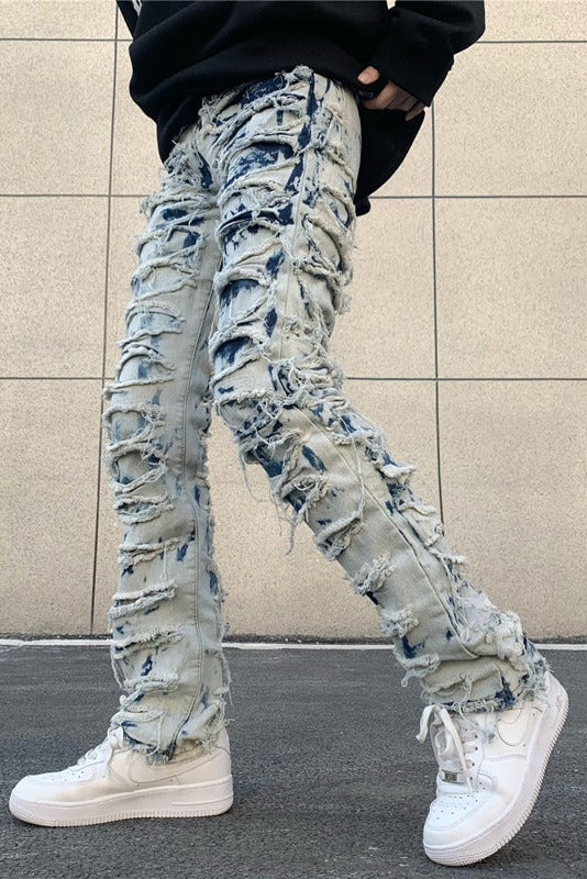 Shredded Line Flare Denim Blue