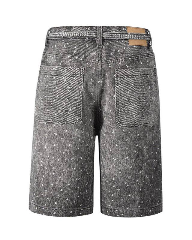 Rhinestone Denim Shorts Black