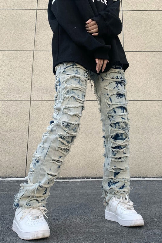 Shredded Line Flare Denim Blue