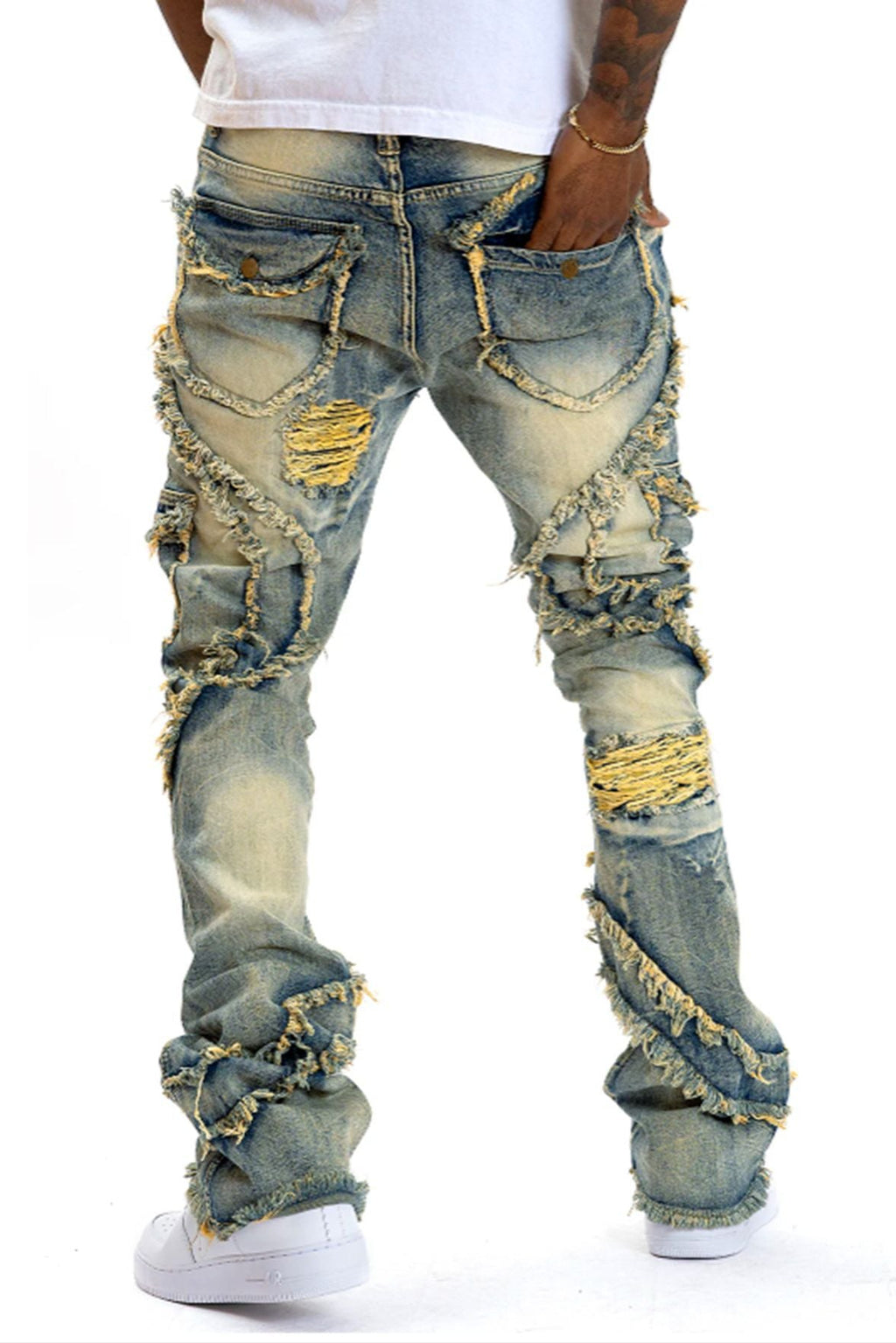 Curved Slash Flare Denim Yellow