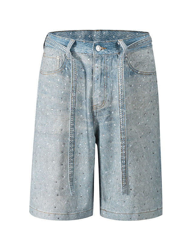 Rhinestone  Denim Shorts Blue