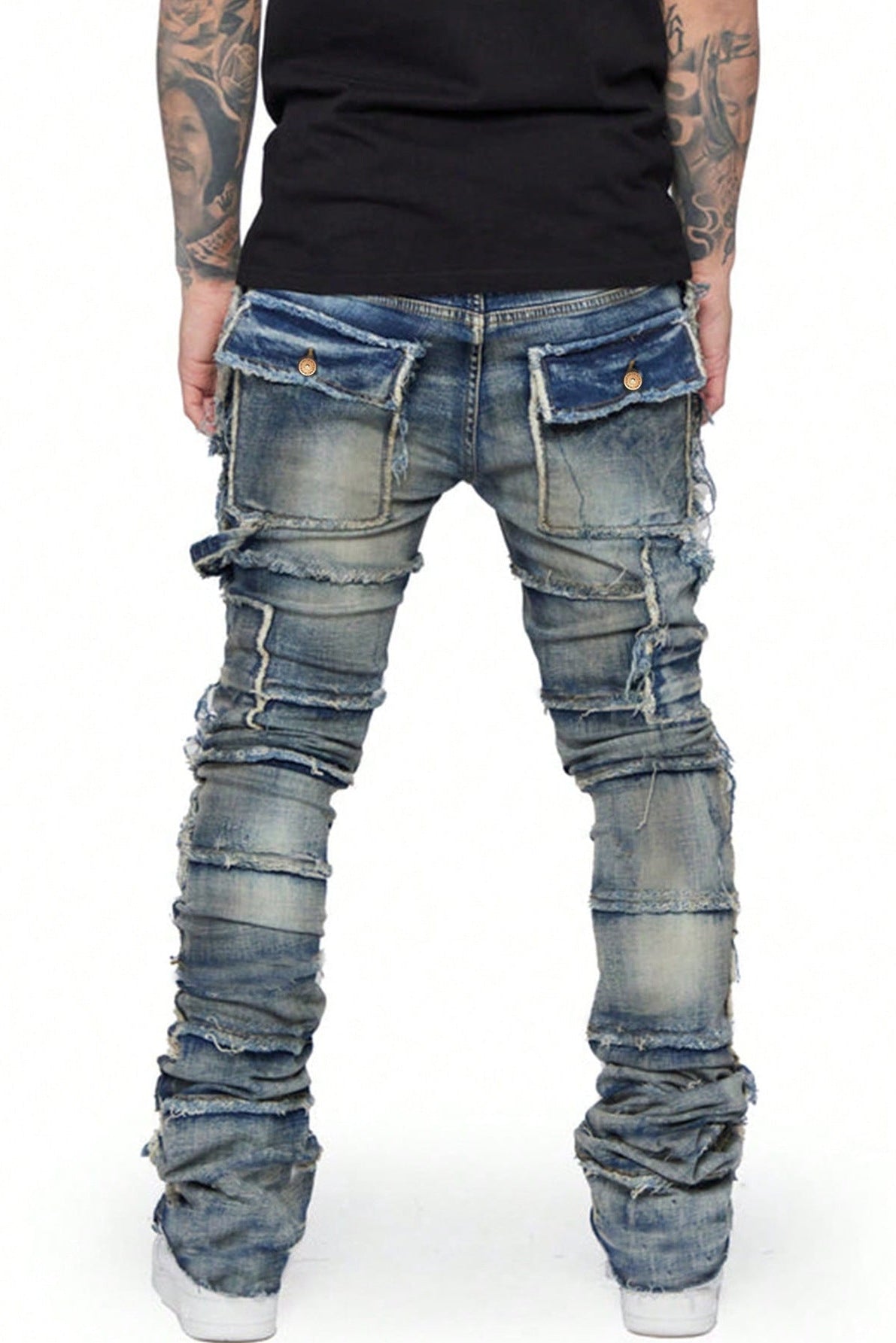 Multi-Pocket Flare Denim Blue