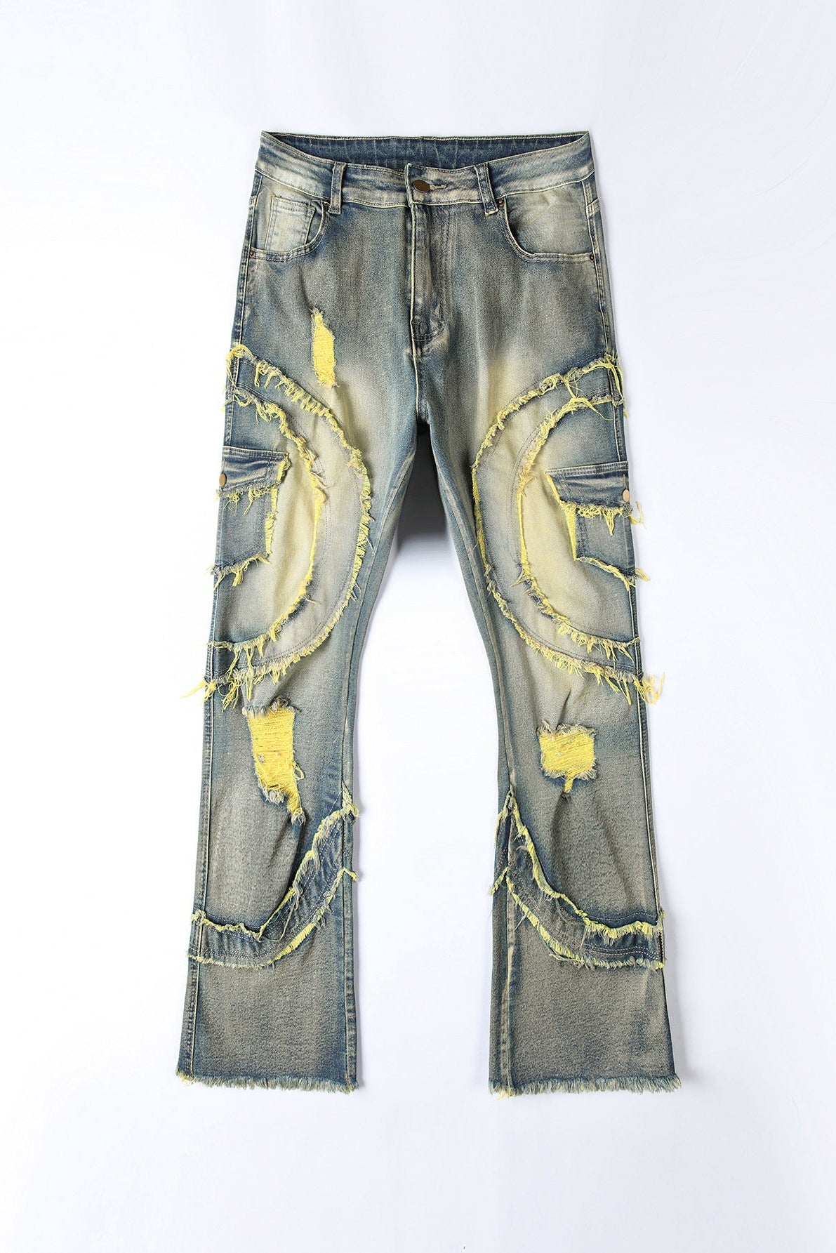 Curved Slash Flare Denim Yellow