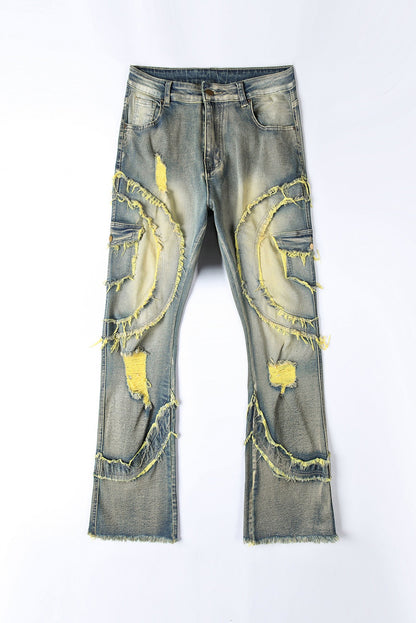 Curved Slash Flare Denim Yellow