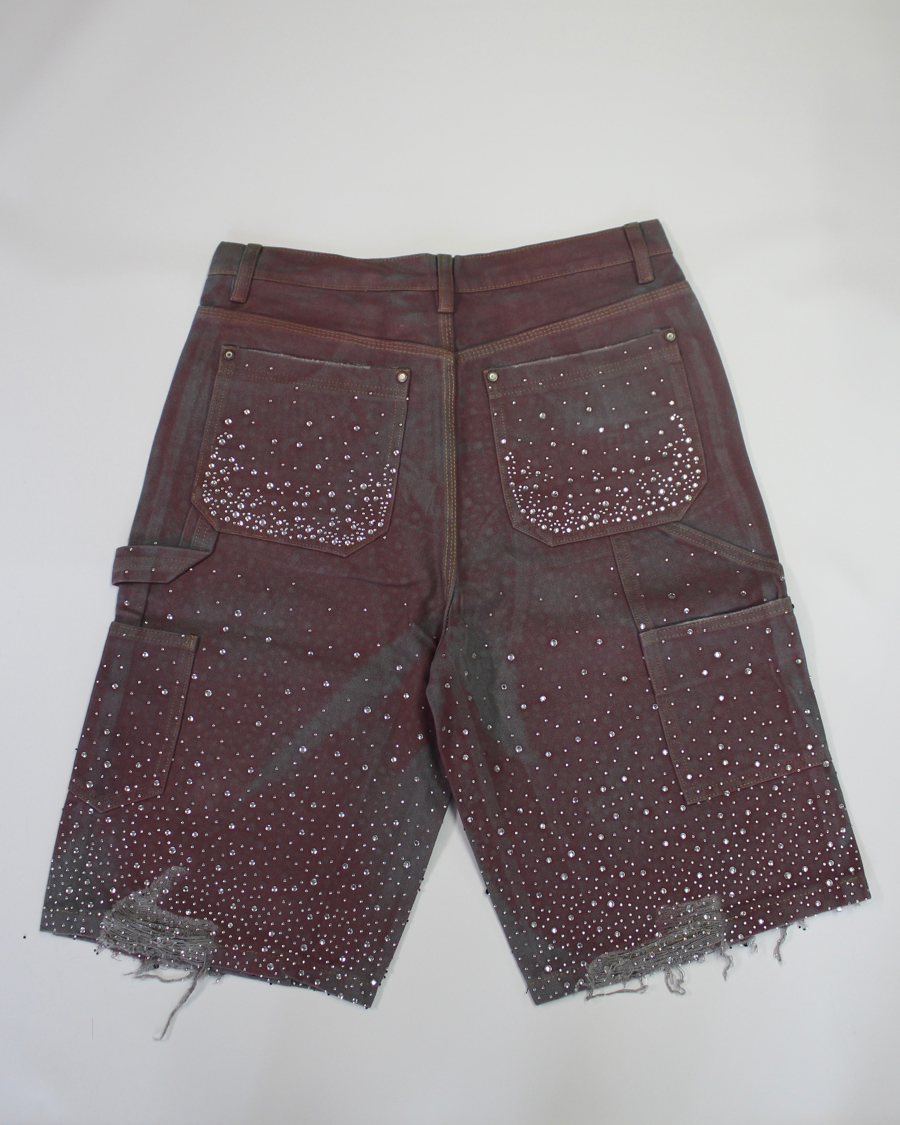 Crystal-Studded Denim Jorts Purple