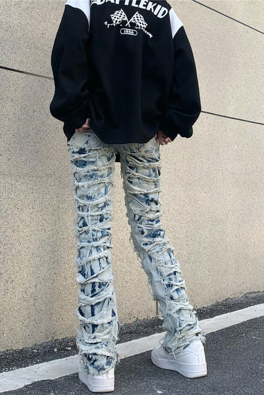 Shredded Line Flare Denim Blue