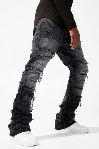 Layered Slash Flare Denim Black