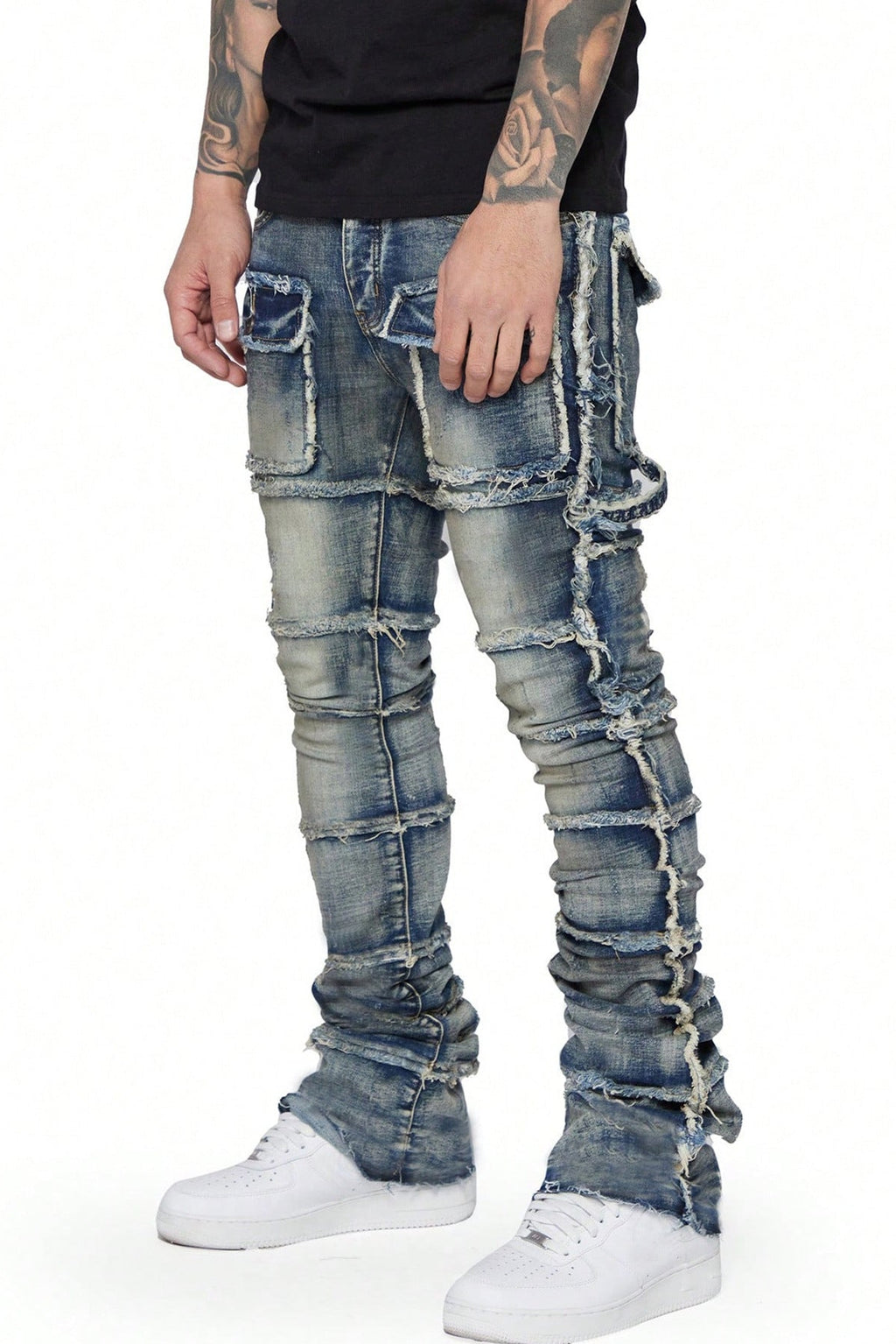 Multi-Pocket Flare Denim Blue