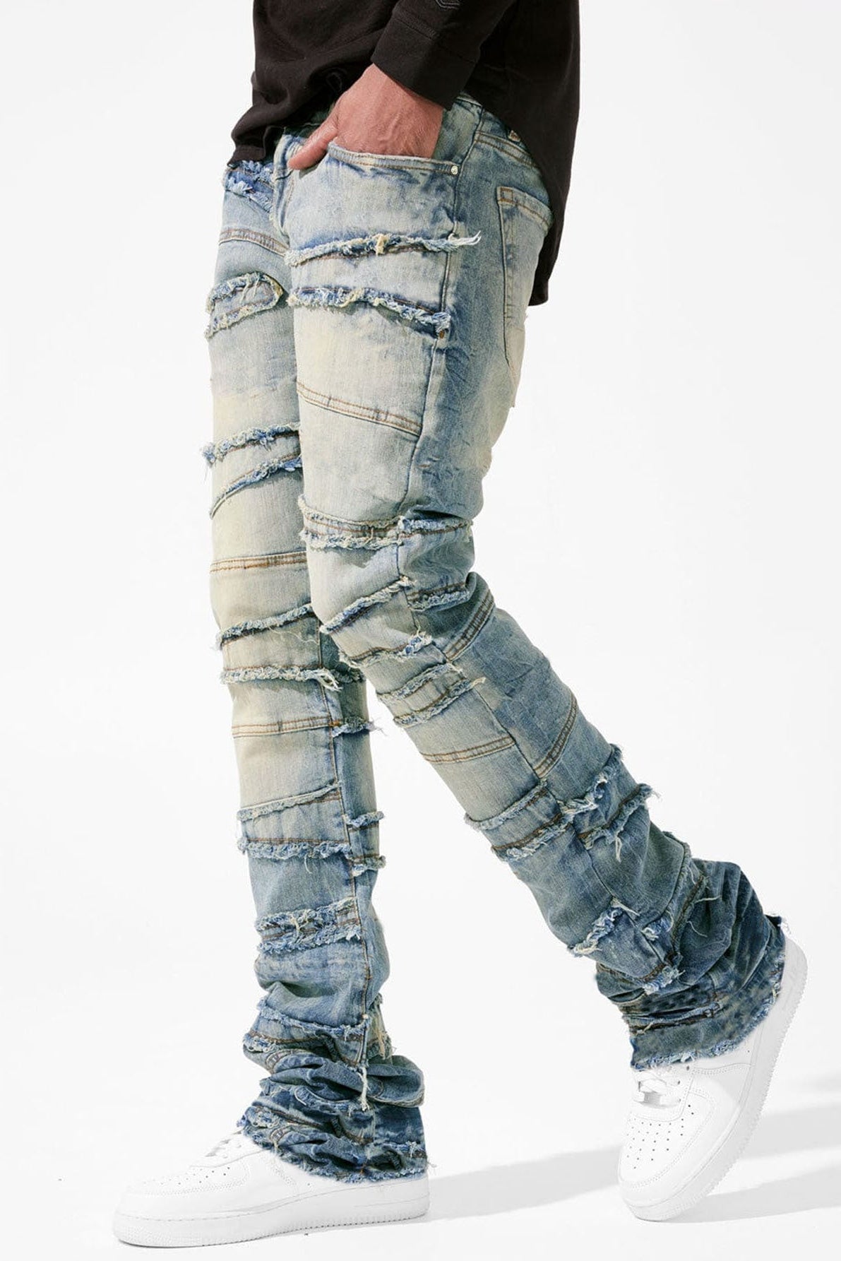 Layered Slash Flare Denim Blue