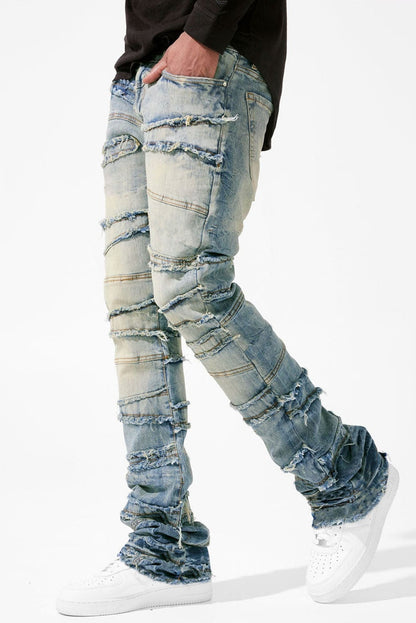 Layered Slash Flare Denim Blue