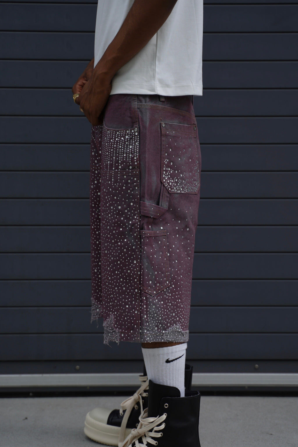 Crystal-Studded Denim Jorts Purple