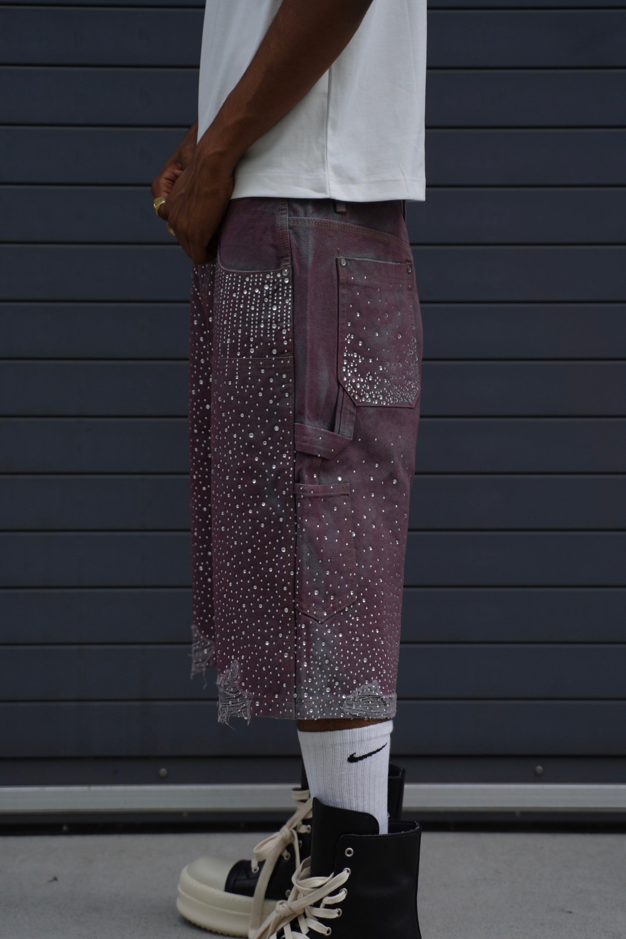 Crystal-Studded Denim Jorts Purple