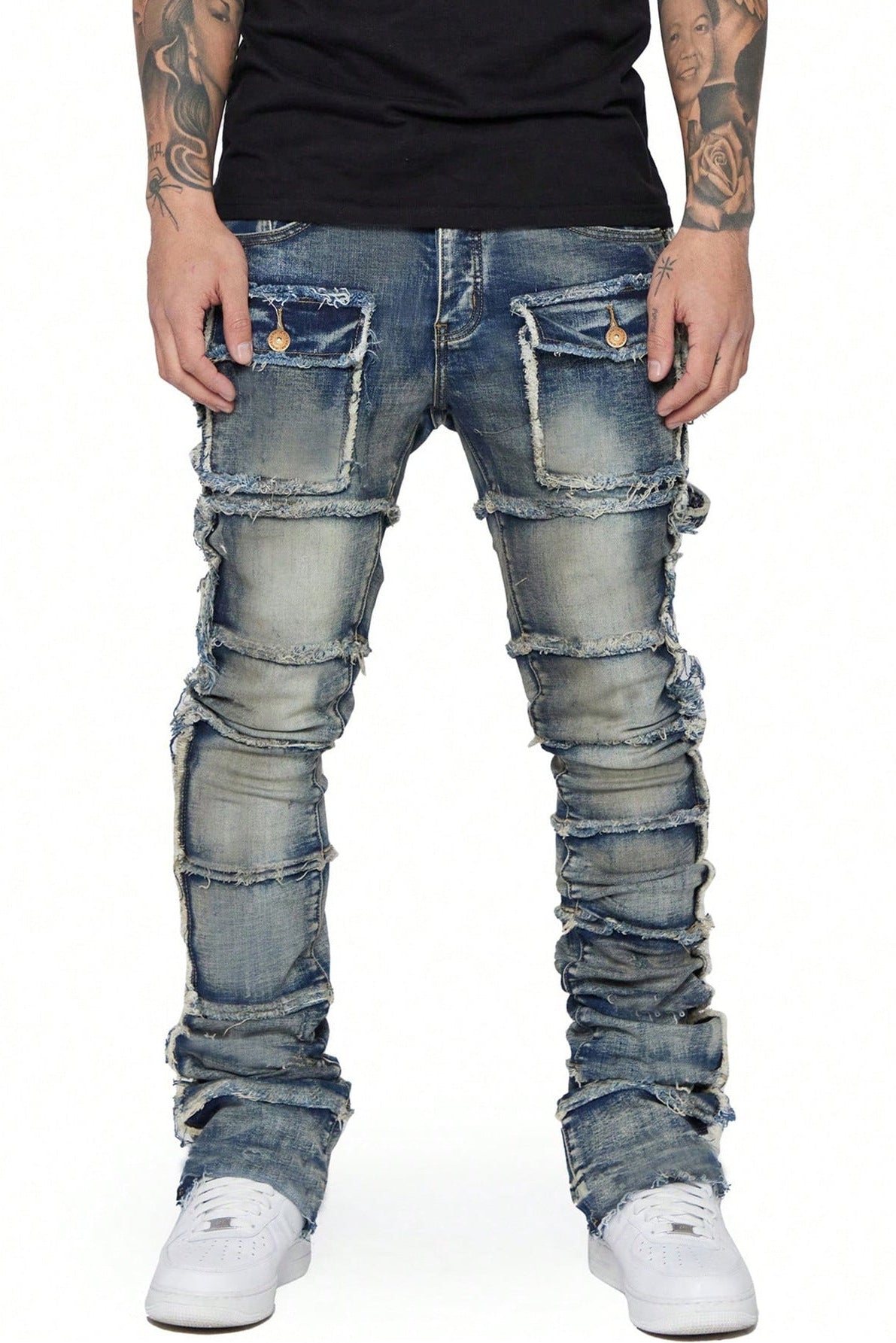 Multi-Pocket Flare Denim Blue