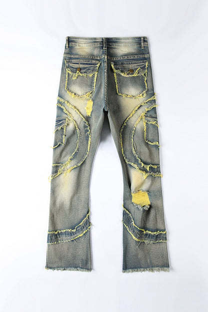 Curved Slash Flare Denim Yellow