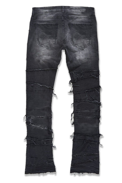 Layered Slash Flare Denim Black