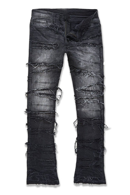 Layered Slash Flare Denim Black