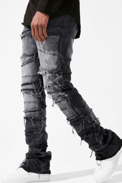 Layered Slash Flare Denim Black
