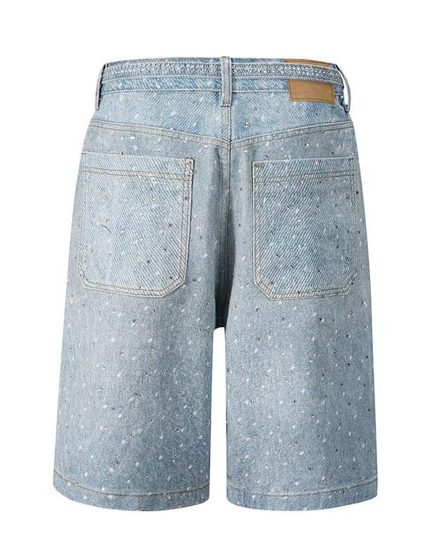 Rhinestone  Denim Shorts Blue