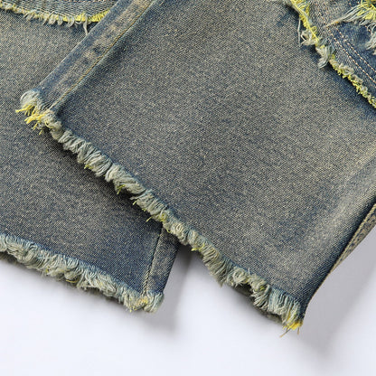 Curved Slash Flare Denim Yellow