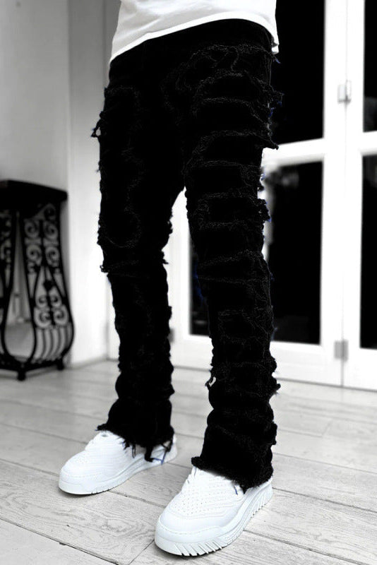 Frayed Stacked Denim Black
