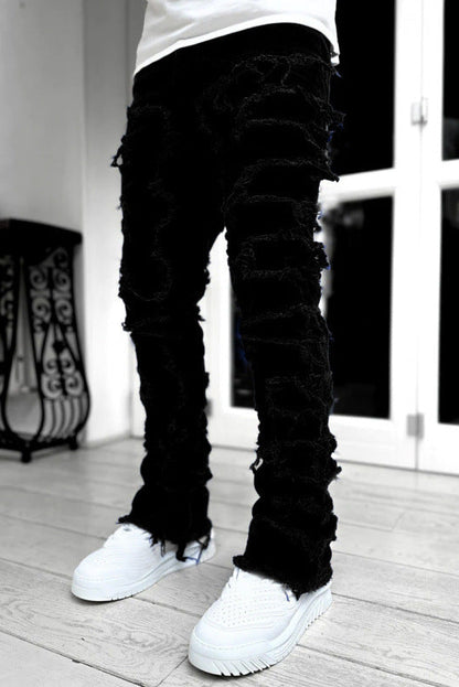 Frayed Stacked Denim Black