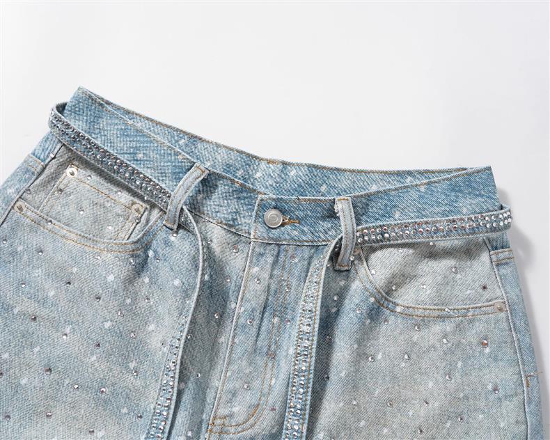 Rhinestone  Denim Shorts Blue