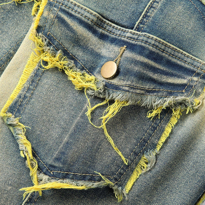 Curved Slash Flare Denim Yellow