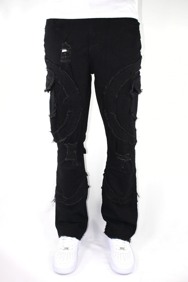 Curved Slash Flare Denim Black