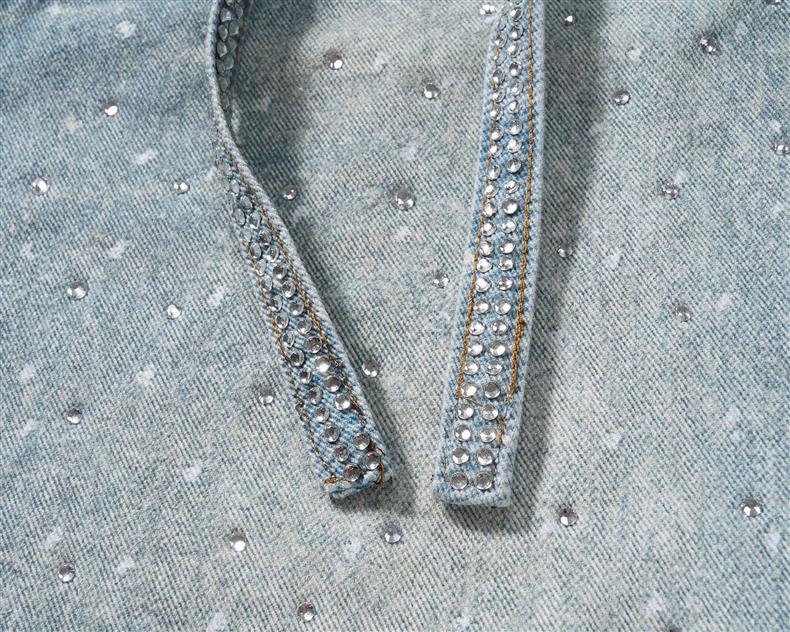 Rhinestone  Denim Shorts Blue