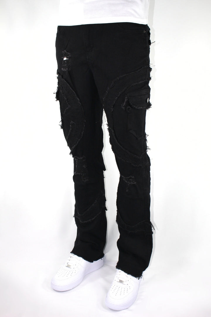 Curved Slash Flare Denim Black