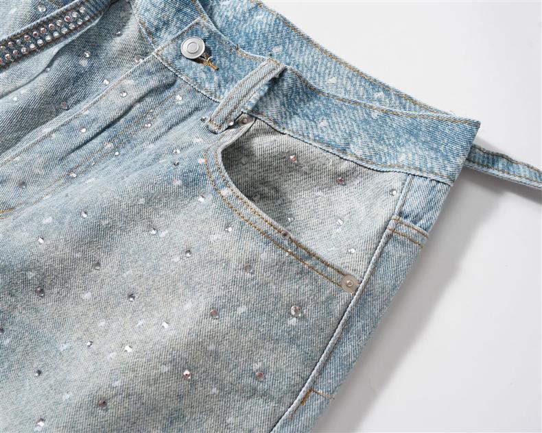 Rhinestone  Denim Shorts Blue