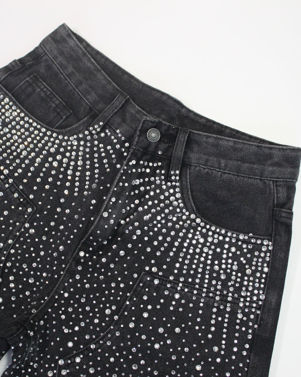 Crystal-Studded Denim Shorts Black