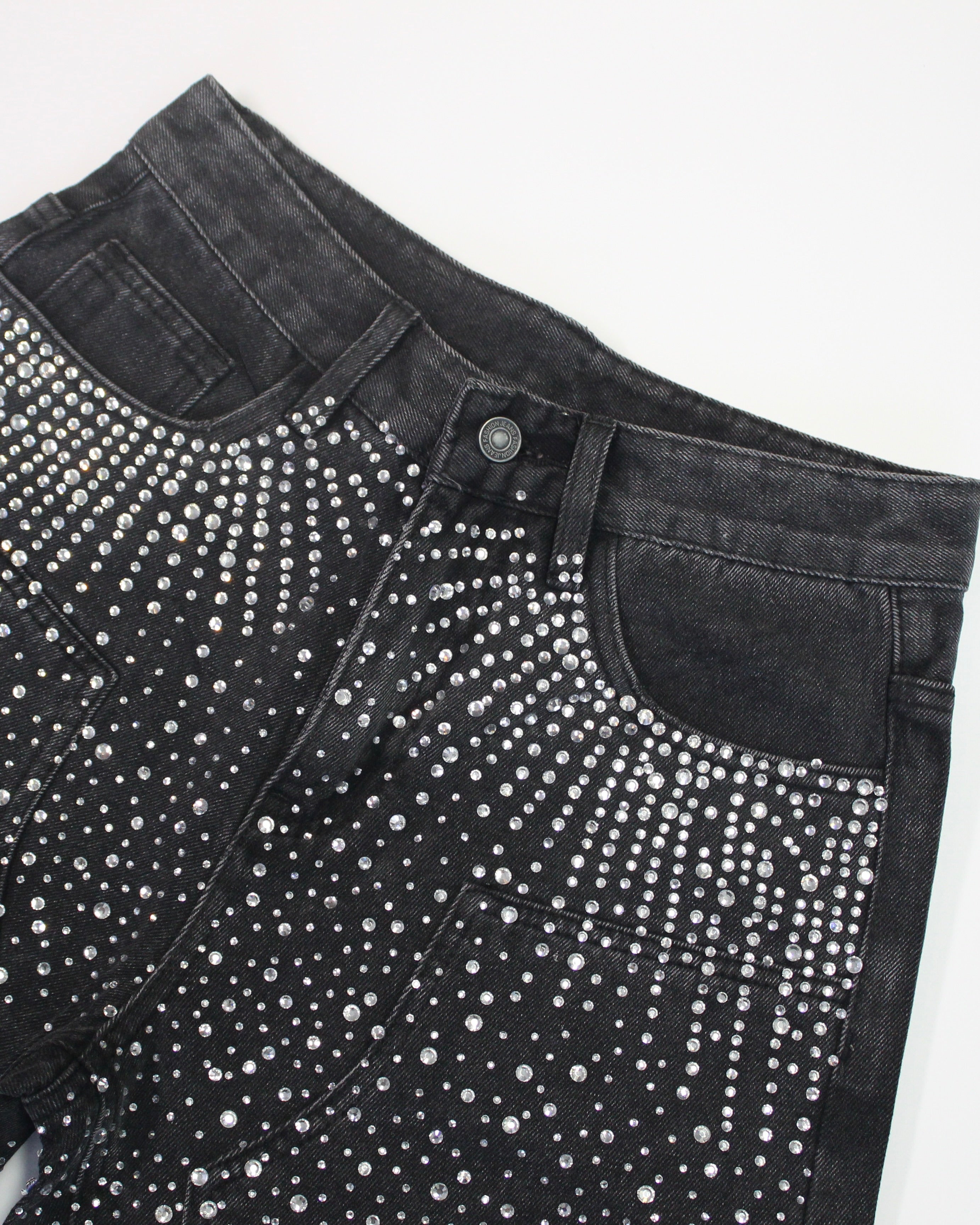 Crystal-Studded Denim Shorts Black