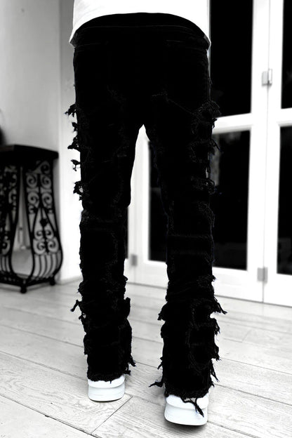 Frayed Stacked Denim Black