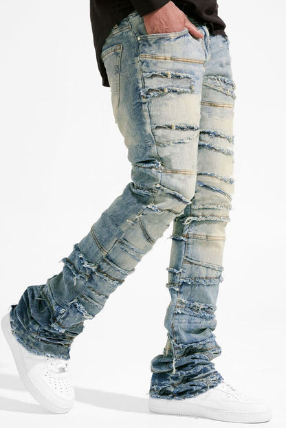 Layered Slash Flare Denim Blue