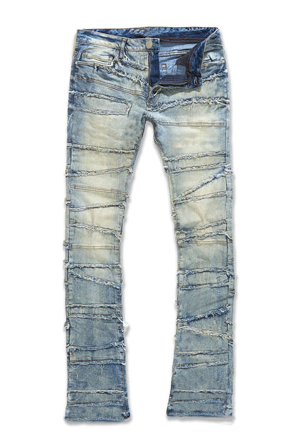 Layered Slash Flare Denim Blue