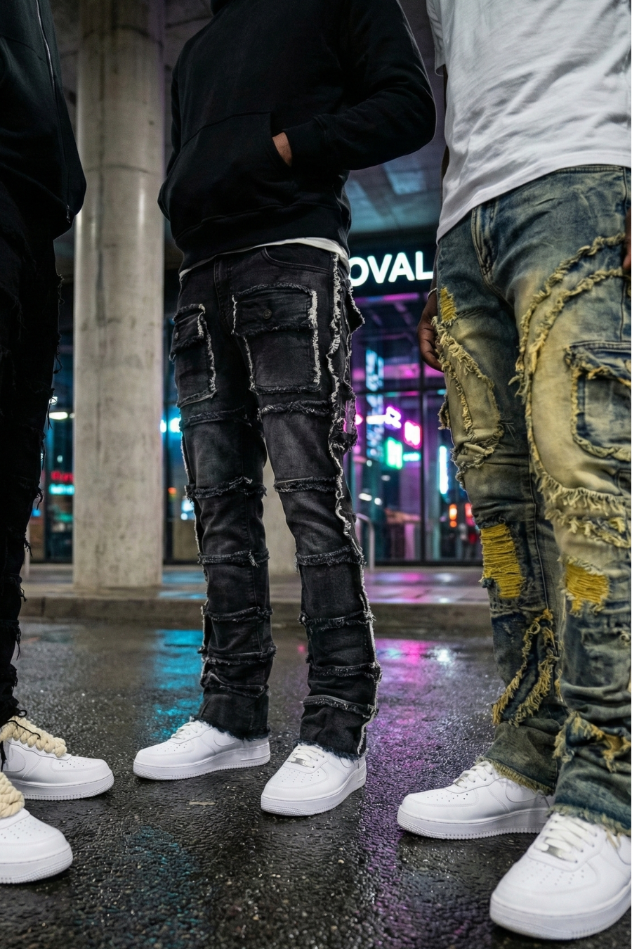 Multi-Pocket Flare Denim Black