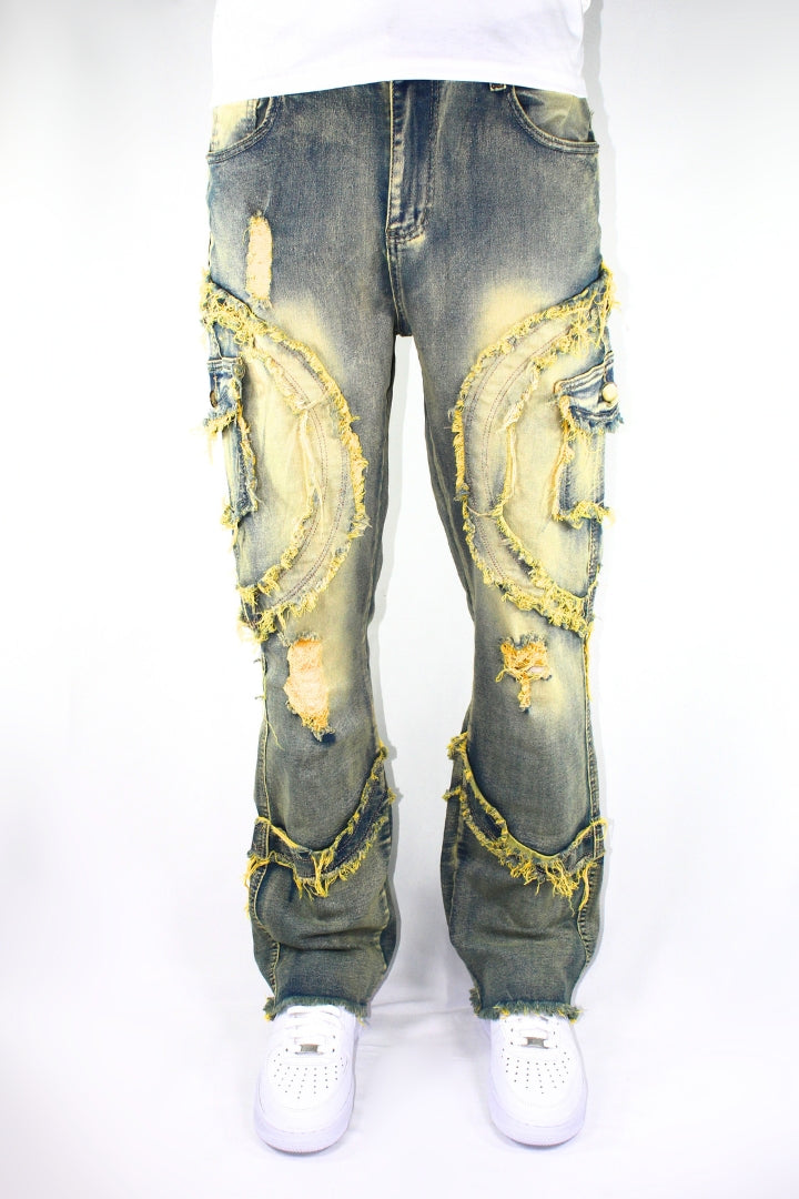 Curved Slash Flare Denim Yellow