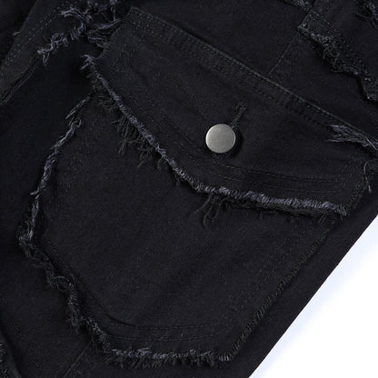 Curved Slash Flare Denim Black