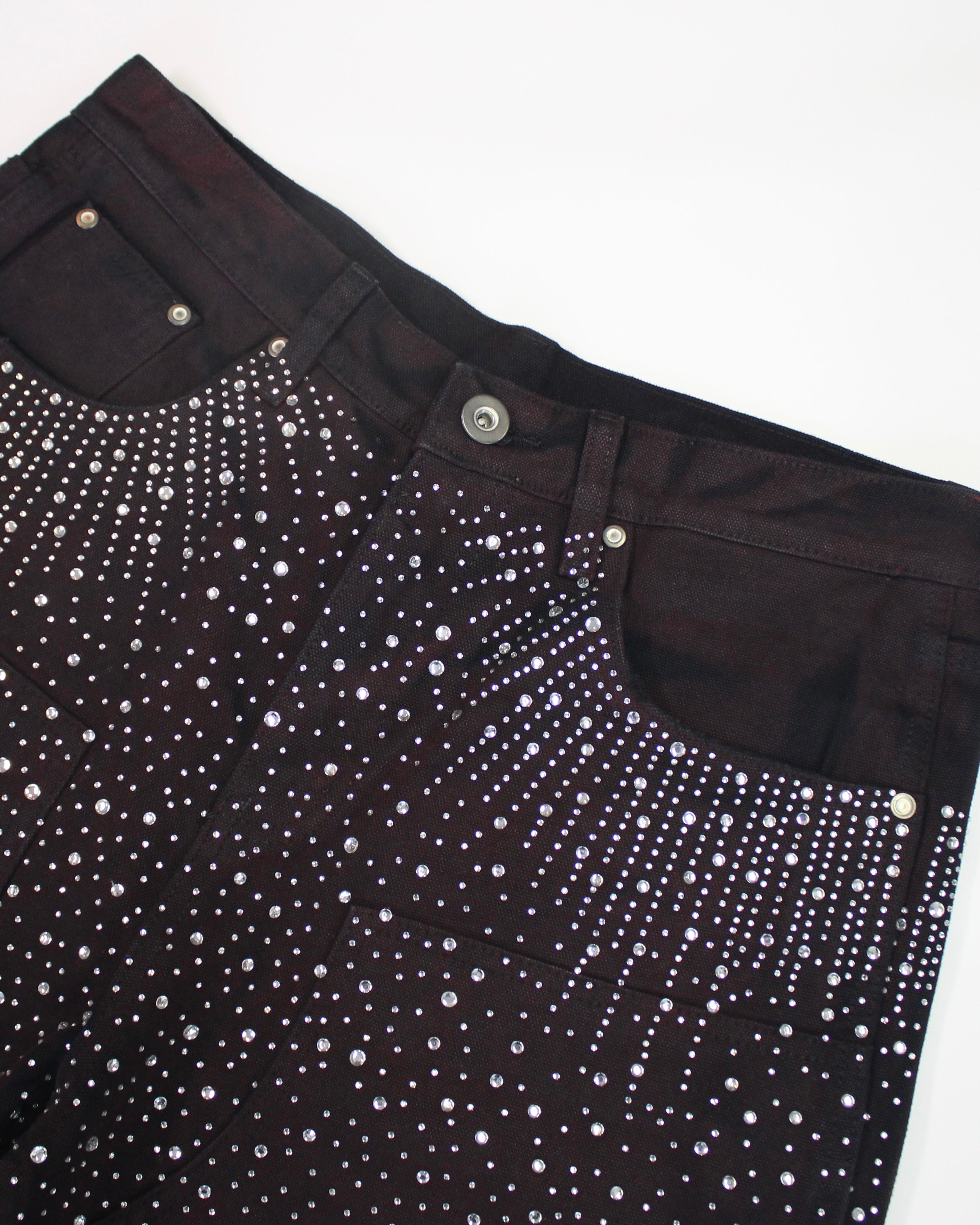 Crystal-Studded Denim Jorts Black